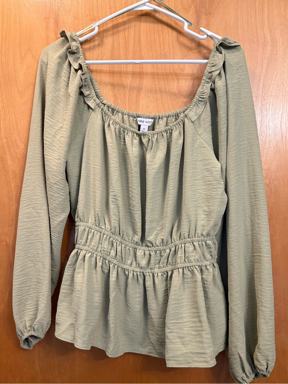 Nine West Sage Green Long Sleeve Peplum Blouse